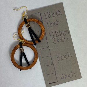 Wood, Suede and silver hoop earring